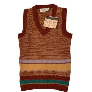 Womens Sweater Vest Small Brown Striped Knit Preppy Vintage NWT